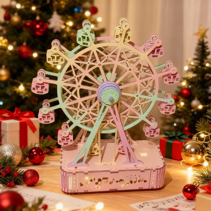 3D Wooden Puzzles for Adults And Teens,3D Wooden Ferris Wheel Music Box Adult DIY Model Kit ,DIY Assembly Musical Ferris Wheel Toy, Brain Teaser Puzzles for Thanksgiving & Christmas - Image 3